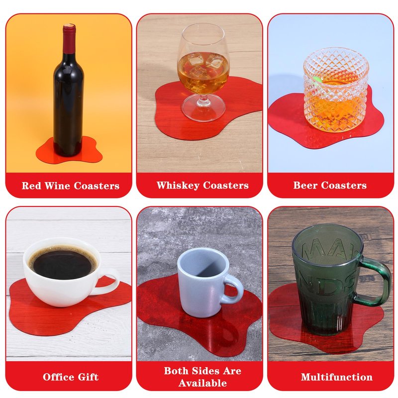 Acrylic Desk Coaster Decorative Plates, Cloud Cup Acrylic Coaster Heat-Resistant Drink Coasters Scratch-Proof Cup Protector Decorative Plates for Tabletop Coffee Table Home Office (Clear Red)