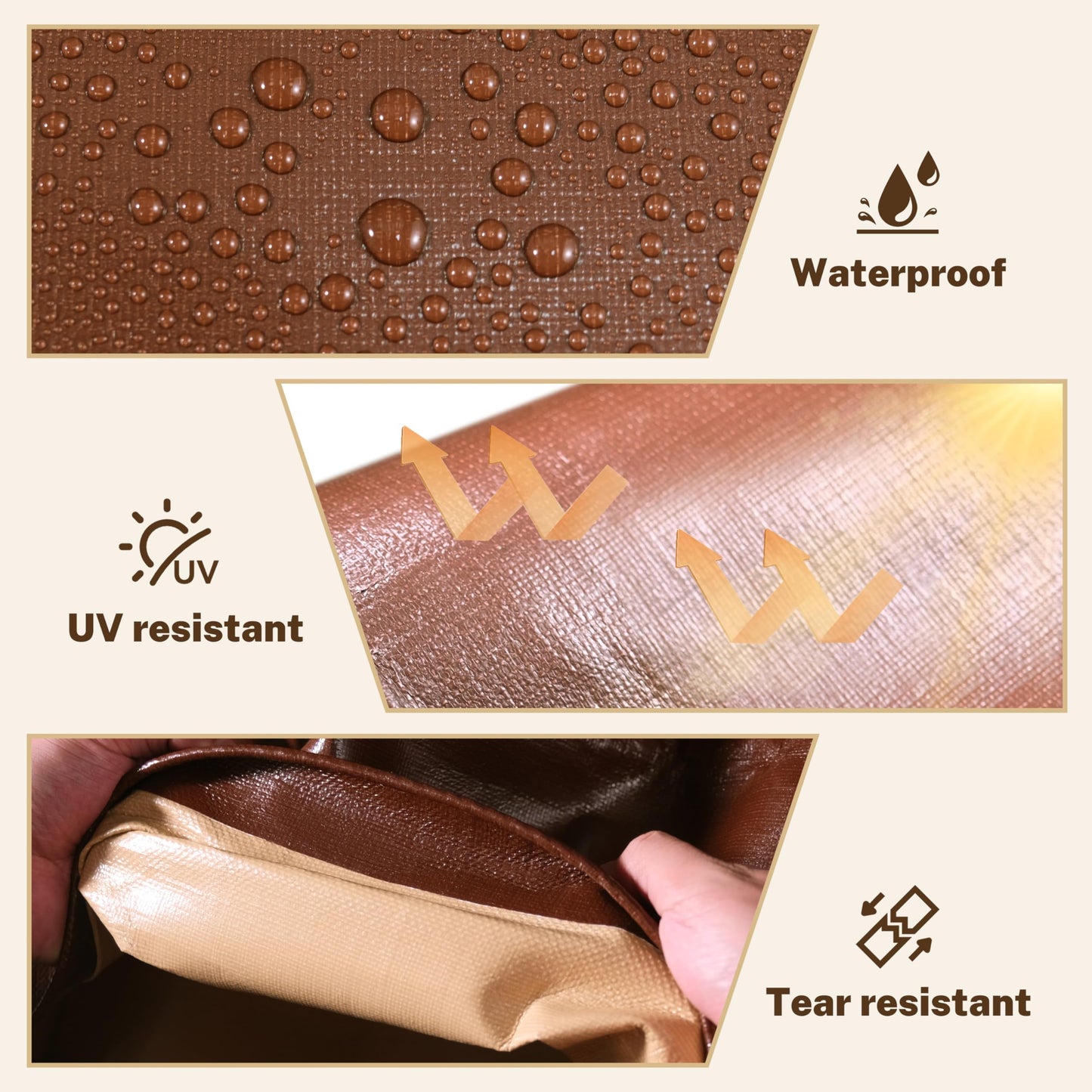 MVPNET 18x24 FT Tarp 22 mil Extreme Heavy Duty Waterproof tarps,Brown&Beige Multipurpose Outdoor Tarpaulin Tear-Proof&UV-Resistant,for Canopy,Camping,Roof,Trailer, Etc