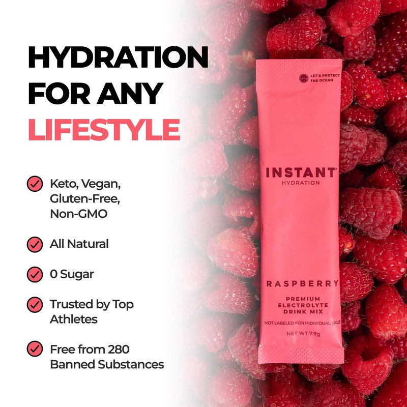 Instant Hydration Electrolytes Powder Packets - Raspberry Electrolyte Drink Mix - Zero Sugar - Keto, Vegan, Gluten-Free, Non-GMO - Boost Recovery, Brain Health, Muscle & Tissue Support- 30 Sticks