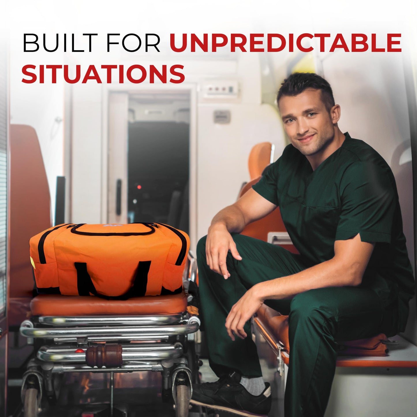 Large EMT Trauma Bag – Fully Stocked First Aid Kit with Tourniquet, Gauze, CPR Mask, Trauma Shears & Emergency Medical Supplies – Orange