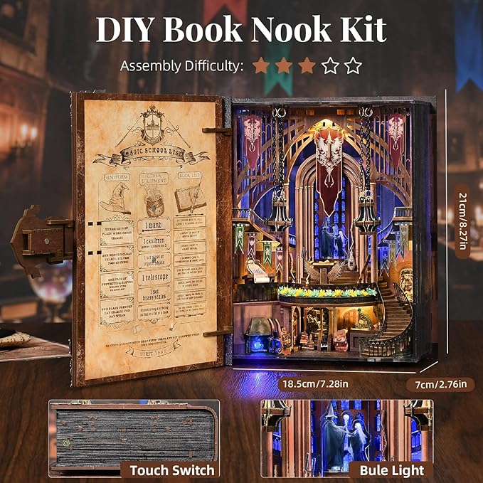 DIY Dollhouse Book Nook Kit with LED Light for Teens and Adults (Magic Admissions Guide)