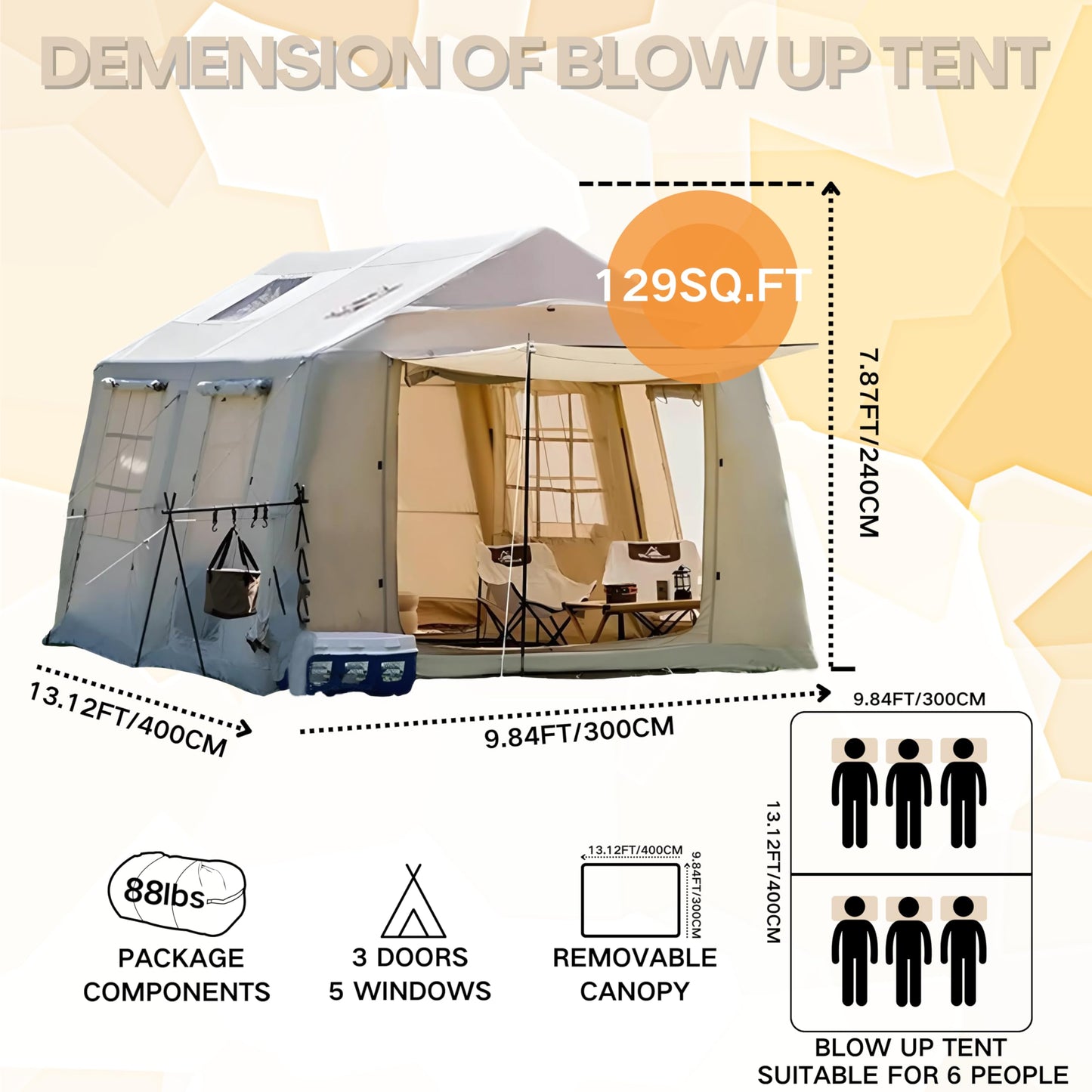 Hikersky Inflatable Tent for Camping, Easy Set-Up with Hand Pump, Portable 4 Season Blow Up Tent, in Waterproof Oxford, Outdoor Use for 4-6 & 6-8 Person (420D Oxford)