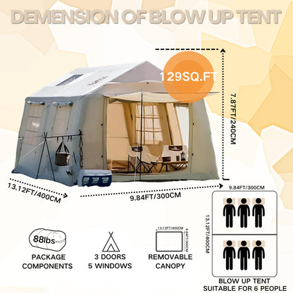 Hikersky Inflatable Tent for Camping, Easy Set-Up with Hand Pump, Portable 4 Season Blow Up Tent, in Waterproof Oxford, Outdoor Use for 4-6 & 6-8 Person (420D Oxford)
