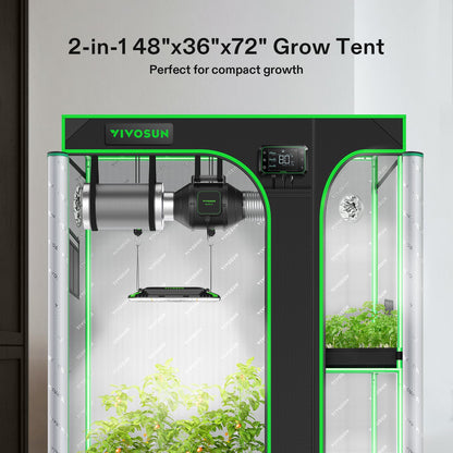 VIVOSUN 2-in-1 4x3 Grow Tent, 48"x36"x72" Seedling Clone Tent High Reflective Mylar with Multi-Chamber and Floor Tray for Hydroponic Indoor Plant Tent