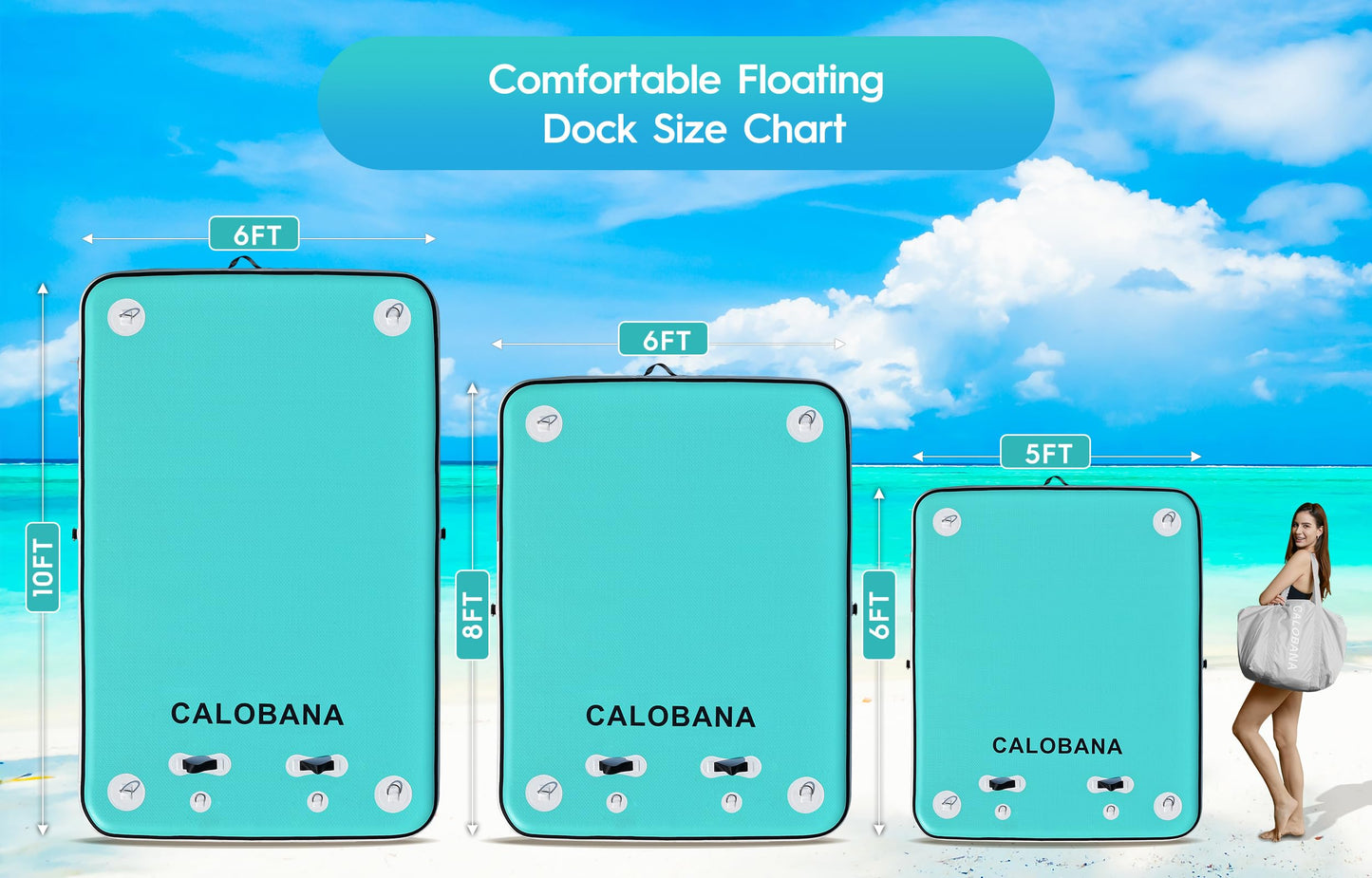 CALOBANA 10ft x 6ft Inflatable Floating Dock, Lake Floats for Adults Floating Raft Air Water Platform with Detachable Ladder for Lake Swimming Pool