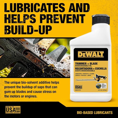 DEWALT Hedge Trimmer Oil - Biodegradable Lubricant for High-Speed Blades - Eco-Friendly Rust Protection, 8 oz