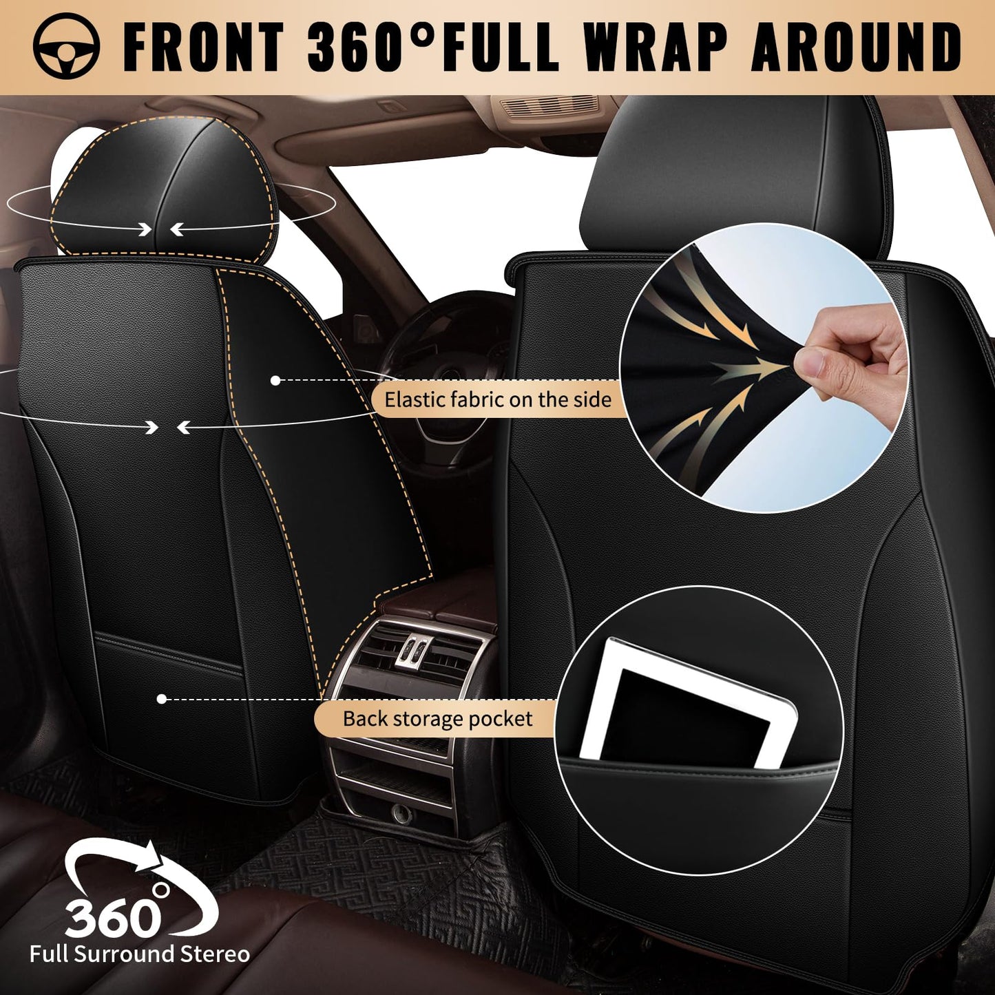 JIAMAOXIN Car Seat Covers fit for Ford Expedition 2011-2025 2026: Leather Front Seat Covers Waterproof Automotive Seat Protector (2 Seats, Black)