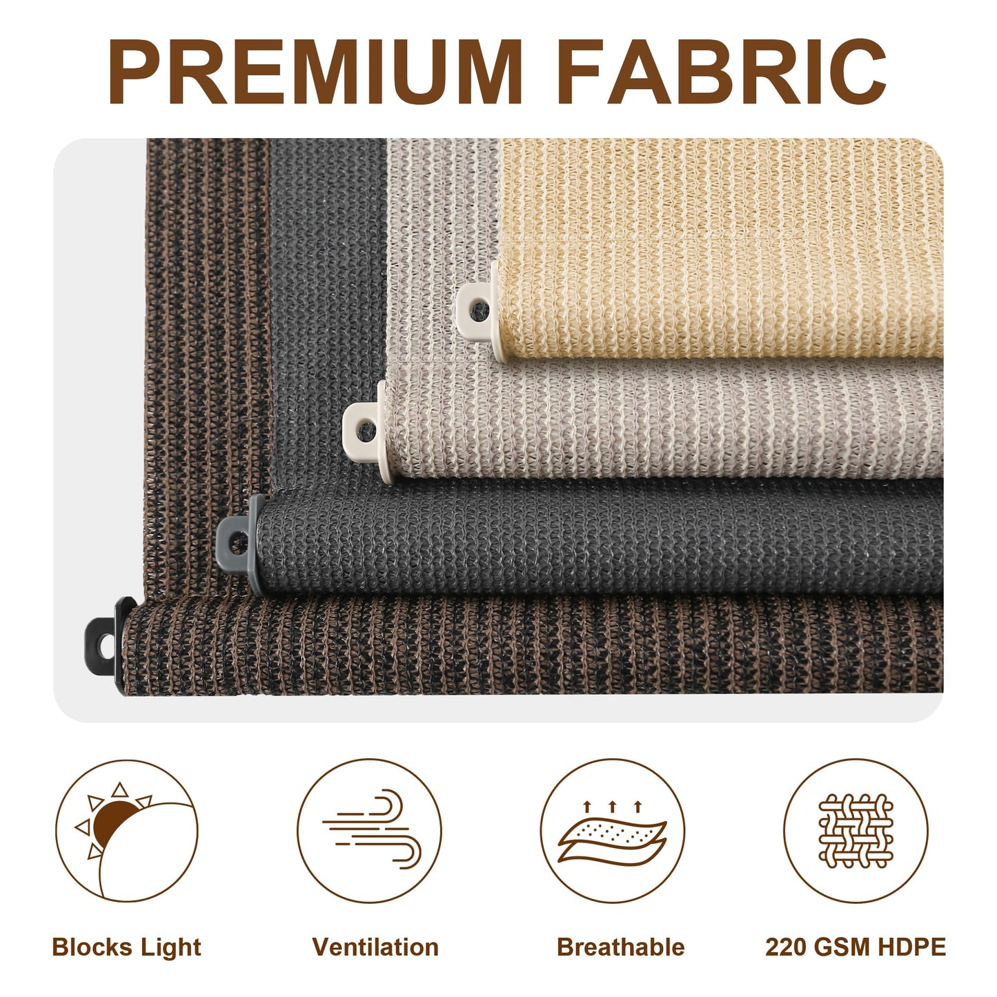 AOSKY Outdoor Roller Shades, Cordless Patio Shades Roll Up Outdoor Blinds, Roller Blinds Cloth for Porch Pergola Balcony Backyard Windows, 96" W x 96" H, Wheat