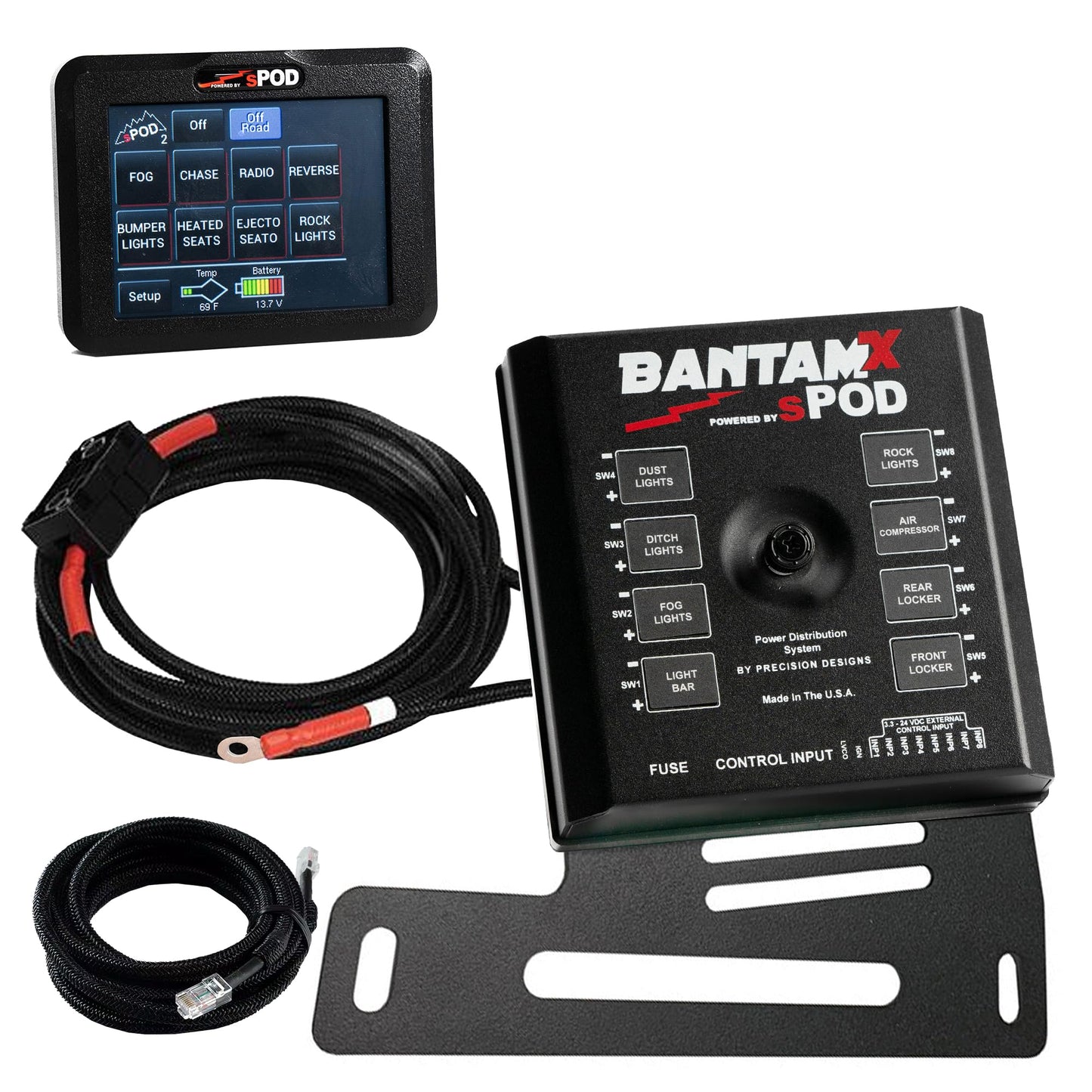 SPOD BantamX 8 Relay Power Control System with Touch Screen Controller and Integrated Bluetooth for Jeep JK - USA 5-Year Warranty (Jeep JK 2007-2018, 84" Battery Cable)