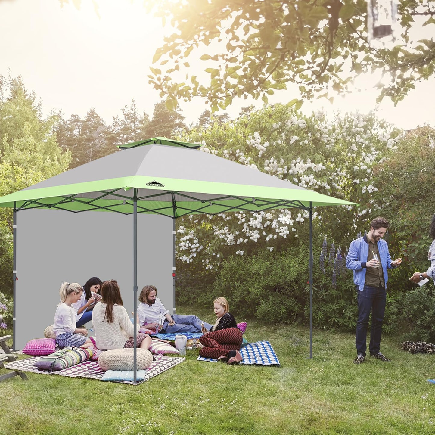 EAGLE PEAK 13x13 Pop up Canopy Tent w/One Wall, Instant Canopy Easy Set up Folding Shelter w/One Privacy Curtain, 169 Square Feet Sun Shade, Gray