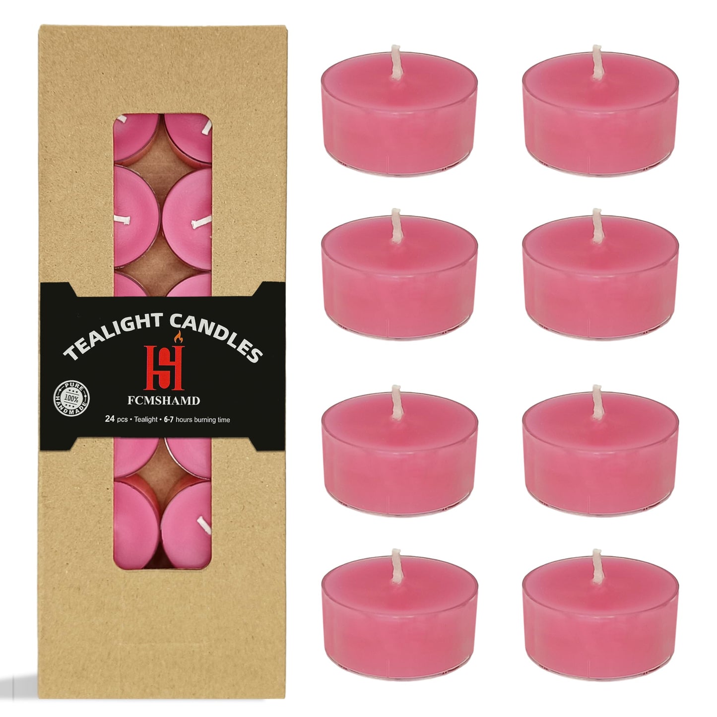 Hot Pink Tea Lights Set of 24, Peach Scented Tealight Candles, Handmade Tea Candles, Long Burning Tealights for Romantic Wedding Home Decor Gift