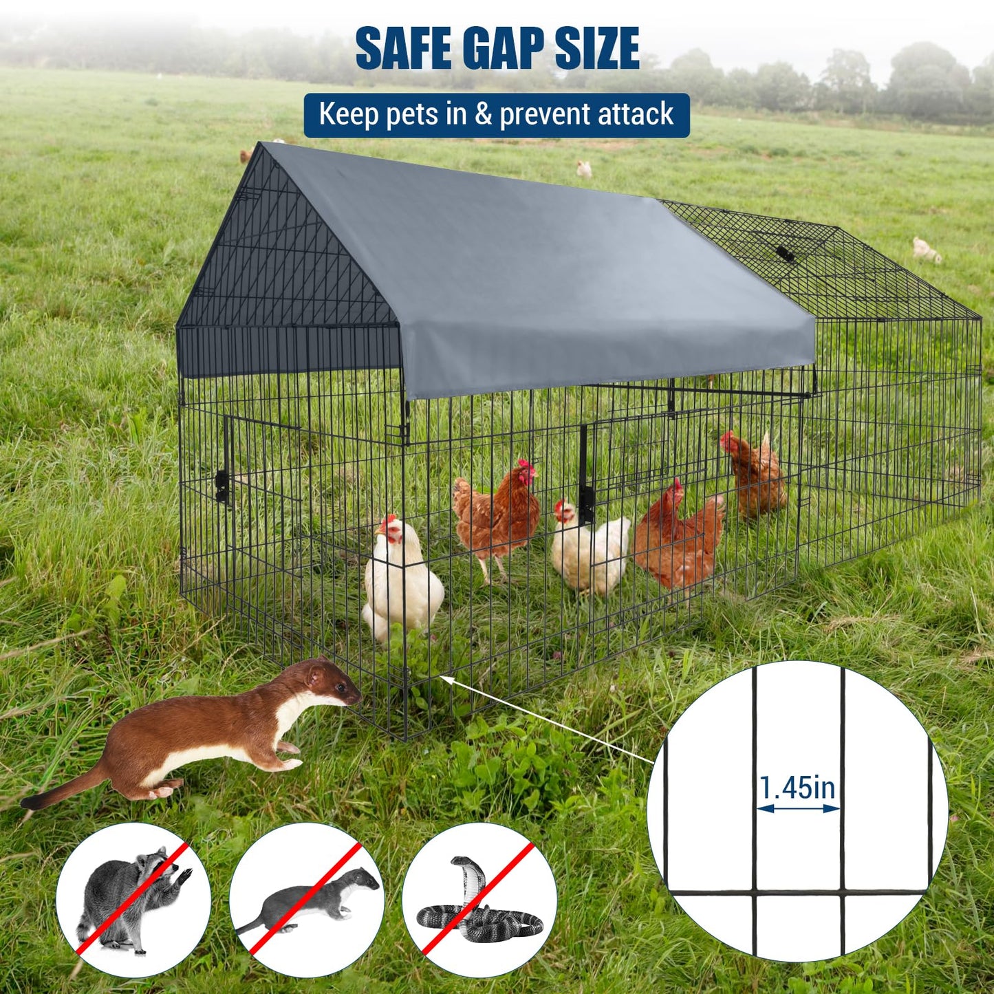 GarveeHome Large Metal Chicken Coop,86" L x 40" W Portable Chicken Run with Waterproof Cover, Chicken Coop Run, Outdoor Backyard Farm Poultry Fence Pet Playpen for Rabbit, Duck, Chinchillas