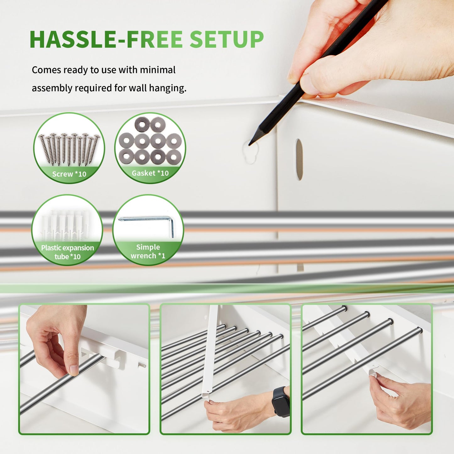 Heshecein Wall Mounted Drying Rack,Collapsible Drying Racks for Laundry,7 Stainless Steel Rods,Folding Indoor/Outdoor Drying Rack Clothing,Collapsible Laundry Drying Rack,47” Wide
