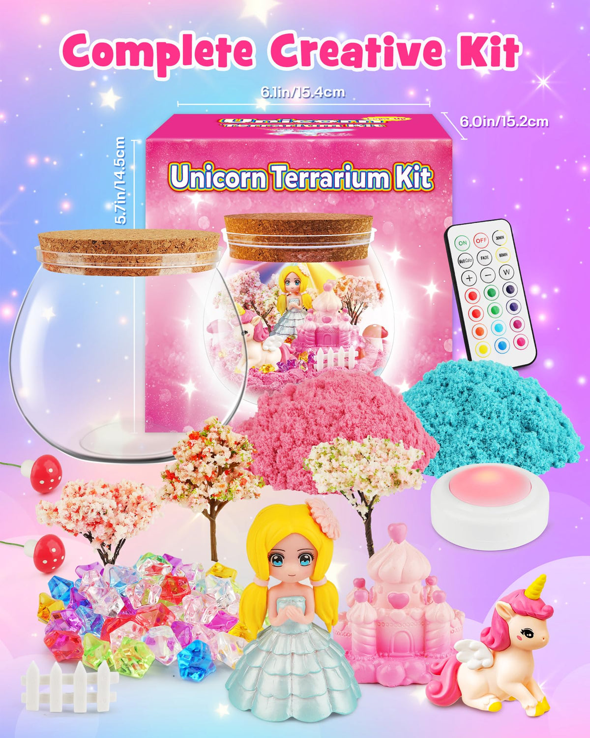 D-FantiX Princess Light Up Terrarium Kit for Kids, Unicorn Toys for Girls Age 4-6-8-10, Led Night Light Birthday Gifts for Girls 4 5 6 7 8-12 Year Old, DIY Arts and Crafts, Easter Basket Stuffers