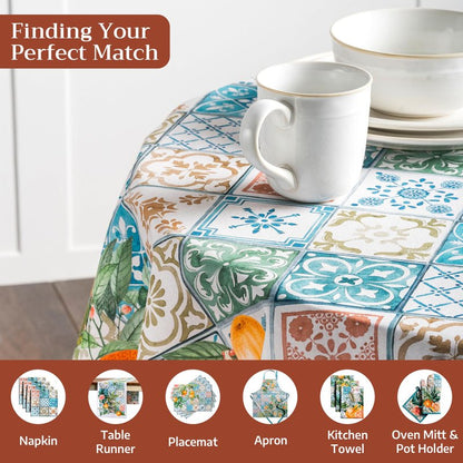 Maison d' Hermine Table Cloth Round Table 100% Cotton 63 Round Inches Tablecloth Reusable Decorative for Dining Kitchen Room Farmhouse Home Gifts for Mothers Day Spring Summer - Agrume