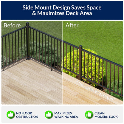 Egadis 2 Pack 36in H x 6ft W Side Mount Aluminum Deck Railing Kit, Black Textured Powder-Coat Finish Fascia Mount Modular Rail System for Outdoor Decks, Porches & Balconies (2 Post, 2 Panel)