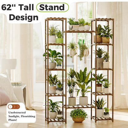 Bamworld Widened Plant Stand Indoor Outdoor 12 Tier Tall Large Wood Plant Shelf Multi Tier Flower Stands Garden Shelves Wooden Plant Display Holder Rack for Living Room Corner