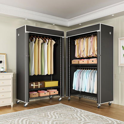FUTASSI Clothing Rack with Cover, P1C Rolling Closets with Wheels, Metal Garment Rack for Hanging Clothes, Clothing Storage Wardrobe with Cover, 36.2" W x 16.5" D x 80.5" H, Black, Load 450 Pounds