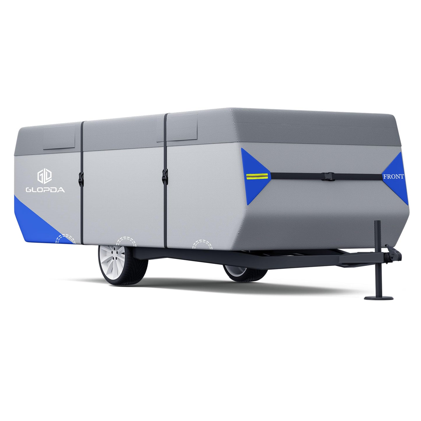 GLOPDA Pop Up Camper Cover Fits 14' - 16' Trailers, Anti-Tear 7 Layers Top 3 Layers Side Tent Trailer Cover, Waterproof Pop Up Folding Trailer Cover with Windproof Strap, Superior RV Covers
