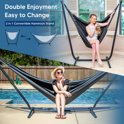SUNCREAT 2-in-1 Hammocks Convertible Portable Double Hammock with Stand Included, Outdoor Hammock and Stand, Patented, Dark Grey