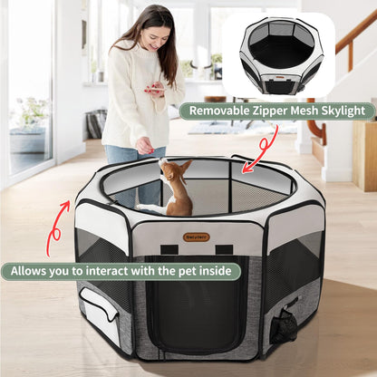 Seiyierr Dog Playpen, Portable Pet Play Pen Foldable Carrying Case, Puppy Pens Outsid for Small Cat Indoor/Outdoor, Removable Mesh Shade Cover