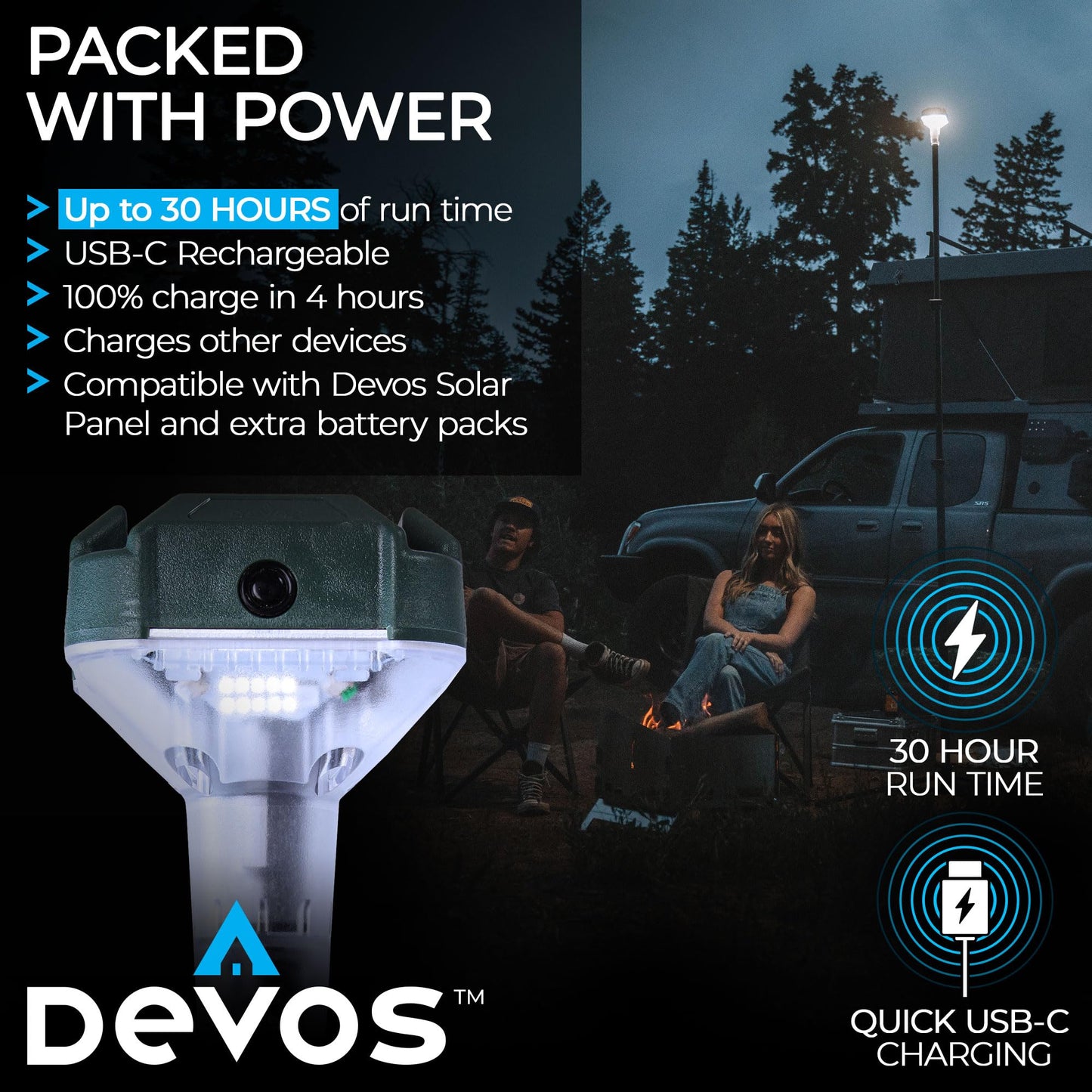 Devos Outdoor LightRanger 800 Lumen Lantern - Rechargeable Telescoping LED Lantern, 8 Feet Tall, 30-Hour Runtime, Illuminates 40-Foot Area, Adjustable Height