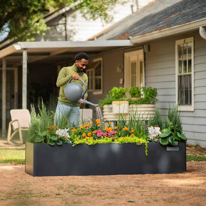 Vego garden Modern Raised Garden Bed 17" Tall 42" x 83" Heavy Large Metal Planter Box for Trees Plants Flowers Double-Walled Steel Planters for Commercial Residential Patio, Midnight Blue