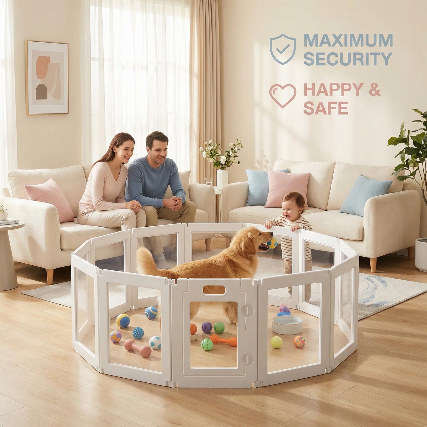 Jatindear 12Pcs Free Angle Plastic Dog Playpen, All-in-One Assemble Playpen Divider, Durable Safety Play Pen Indoors, Puppy, Cat, Small Animal (White, 78.74" × 39.37" × 23.6")