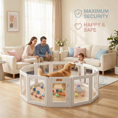 Jatindear 12Pcs Free Angle Plastic Dog Playpen, All-in-One Assemble Playpen Divider, Durable Safety Play Pen Indoors, Puppy, Cat, Small Animal (White, 78.74" × 39.37" × 23.6")