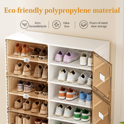 SPIEEK Foldable Shoe Rack Organizer for Entryway with Clear Magnetic Doors - Large Capacity Shoe Cabinet for Boots, Sneakers & All Shoes, Easy Assembly, White 4-Tier 16 Pairs