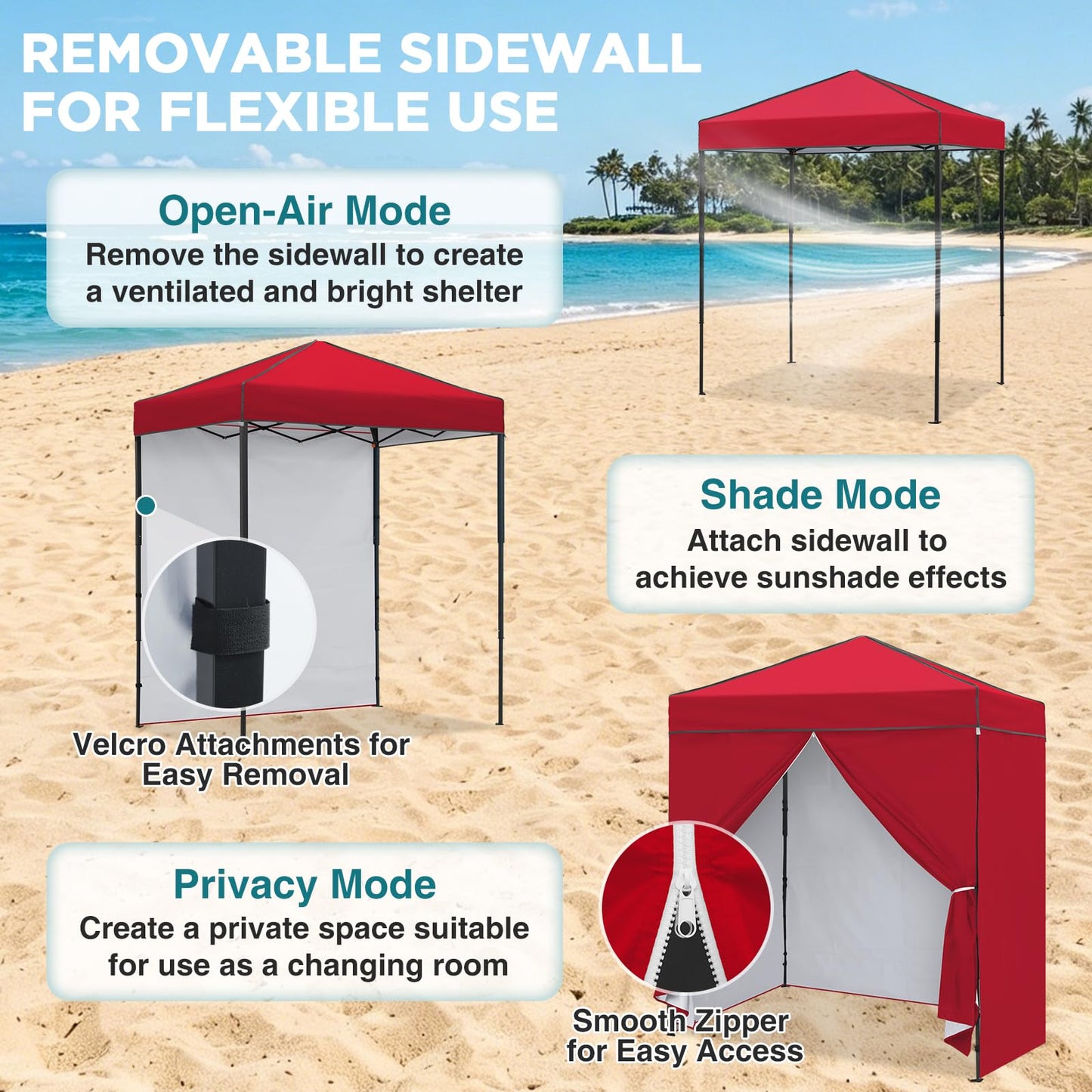 EAGLE PEAK 6x4 Instant Pop Up Canopy Tent with 4 Side Wall Panels, Straight Leg Sun Shelter, Portable Canopy with Carry Bag for Camping, Beach & Sports, Red