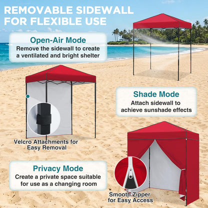 EAGLE PEAK 6x4 Instant Pop Up Canopy Tent with 4 Side Wall Panels, Straight Leg Sun Shelter, Portable Canopy with Carry Bag for Camping, Beach & Sports, Red