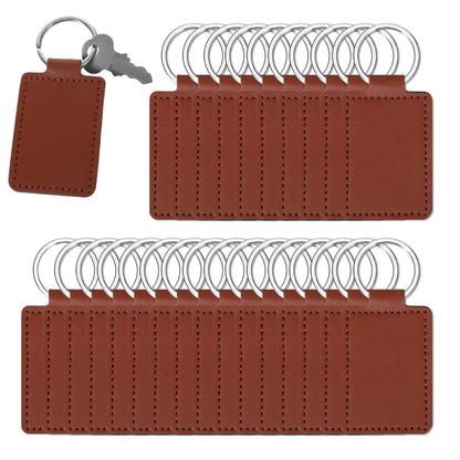 Qianyu 50 Pcs Leather Key Fob Kit PU Blanks with Rivets Key Ring Rectangular Leather Car Keychain Laser Engraving Keychain Universal Keys Chain Holder for Craft Making Stamping DIY Working