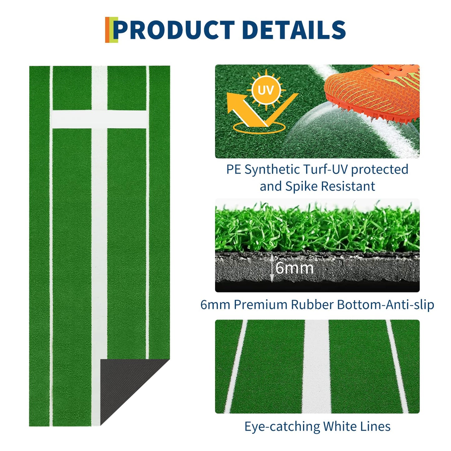 10x3 ft Professional Softball Pitching Mat with Power Line, Heavy Duty Non-Slip Rubber Base & Dense Turf, Portable Softball Pitching Mound for Indoor Outdoor Training Lane, Ideal Practice Aid, Green