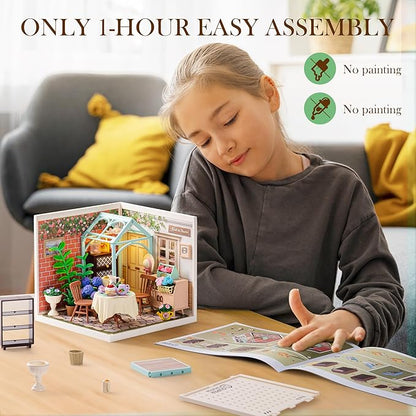 ROBOTIME Super Creator Toy Building Set DIY Miniature House Kit with LED Tiny Room Making Kit Expandable Plastic Craft Toy for Creative Play Home Decor Unique Hobby Gift (Blooming Tea Garden)