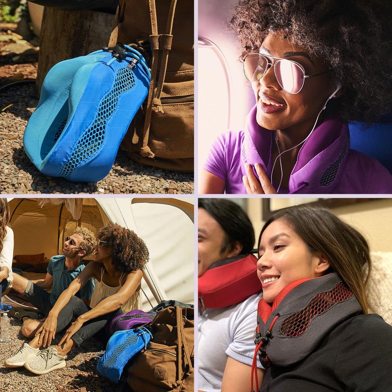 Cabeau Long Haul Flight Cooling Travel Neck Pillow – Evolution Cool – Supportive Memory Foam with Airflow Vents – Compact with Carrying Case (Red)