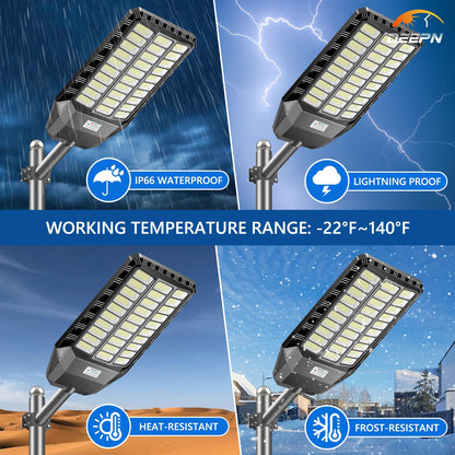 Deepn Solar Street Light, Commercial Grade Solar Lights Outdoor IP67 Waterproof, 8700W LED Flood Security Lights Motion Sensor & Dusk to Dawn Outdoor Lighting for Parking Lots, Streets & Yard, 4 Pack