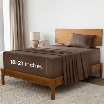 Mellanni Extra Deep Twin XL Sheets - Hotel Luxury Cooling Bedding - Ultra Soft, Stain Resistant (Brown)