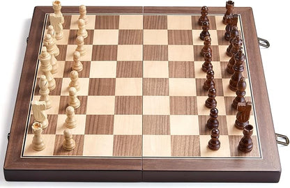 AMEROUS 15'' Magnetic Wooden Chess Set for Adults Kids - with Folding Board Gift Package Pieces Storage Slots Handmade PiecesChess Board Game Set for Tournament Professional Beginner