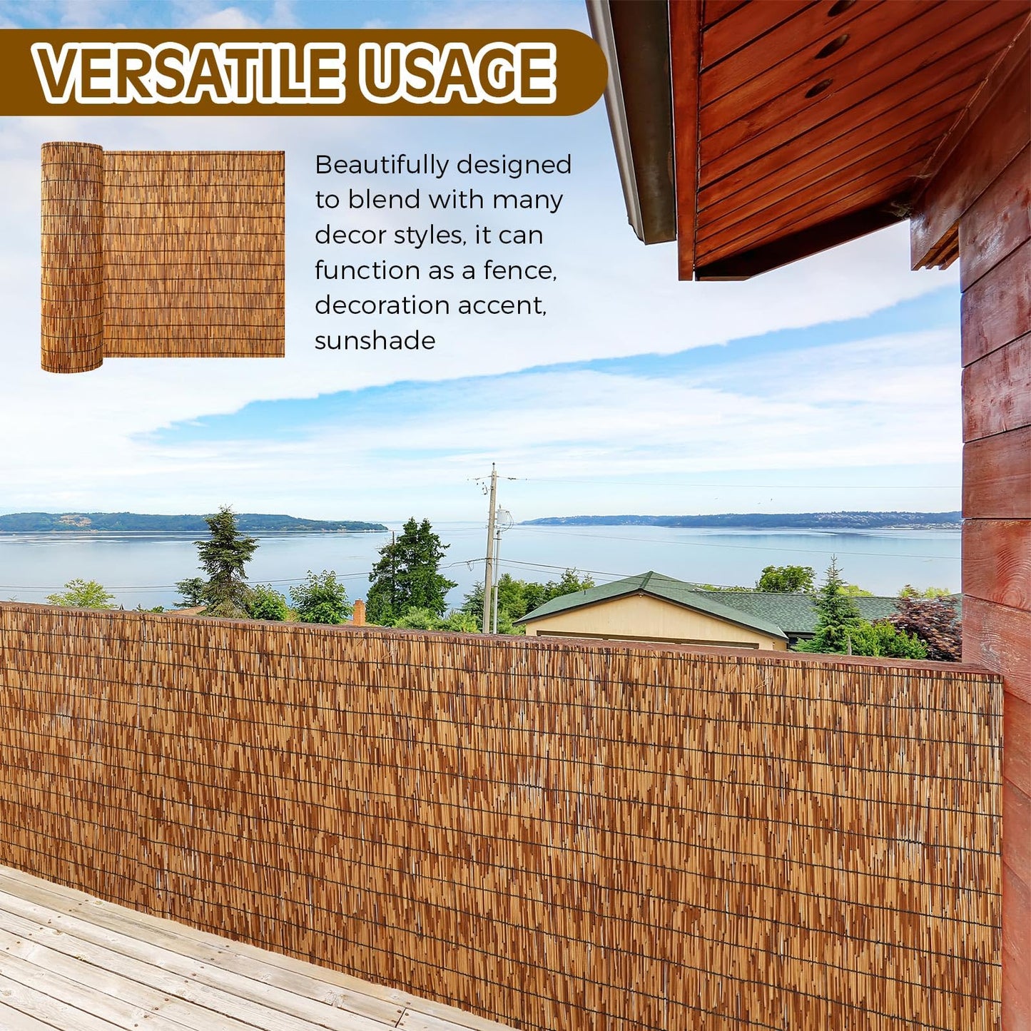 Drydiet 3.28ft x 50ft Natural Reed Fencing Bamboo Privacy Screen Balcony Reed Fence for Garden Curtain Bamboo Screen Fencing for Outdoor Backyard Patio