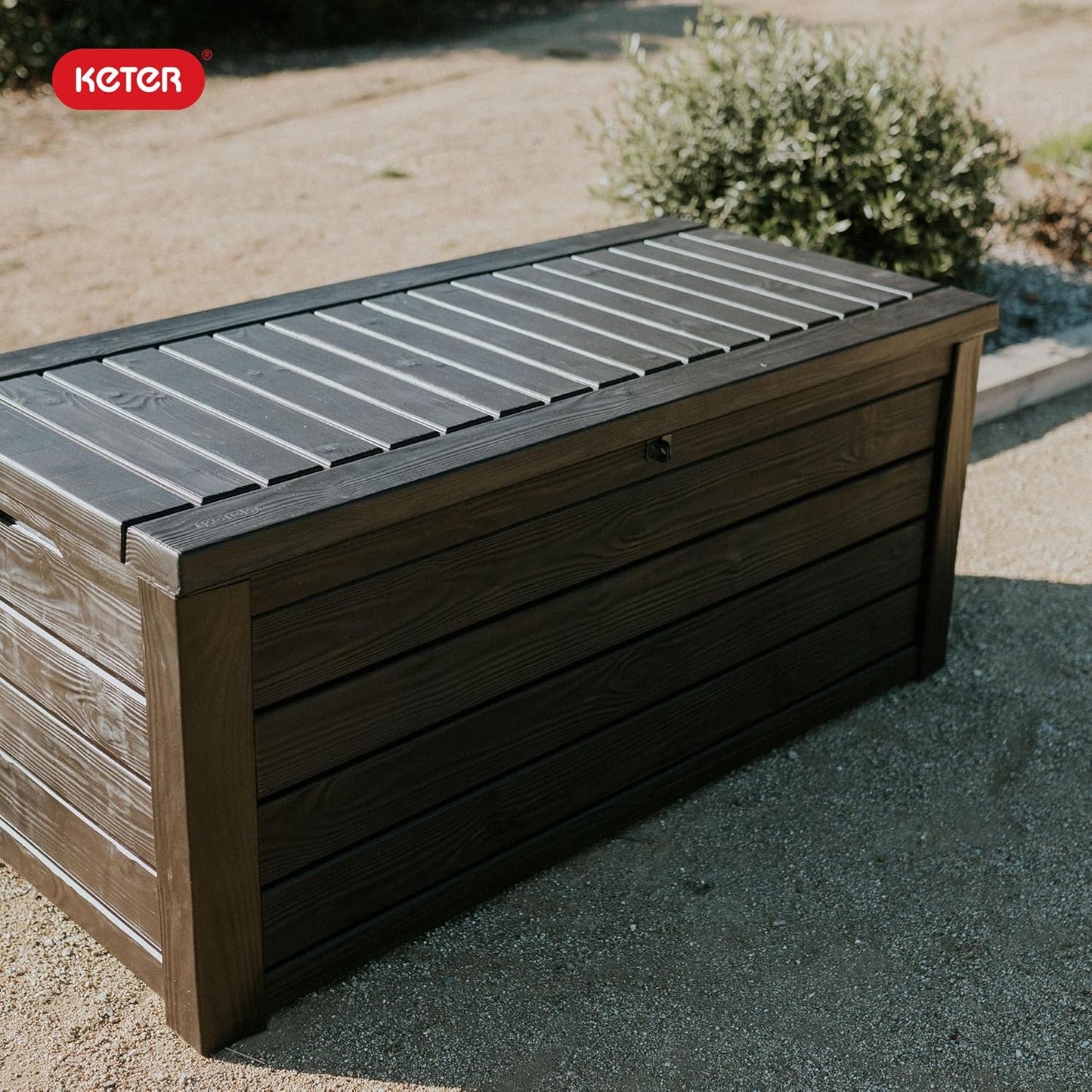 Keter Westwood 150 Gallon Deck Box - Large Resin Outdoor Storage & 2-Person Bench Seat in Brown