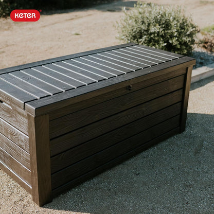 Keter Westwood 150 Gallon Deck Box - Large Resin Outdoor Storage & 2-Person Bench Seat in Brown
