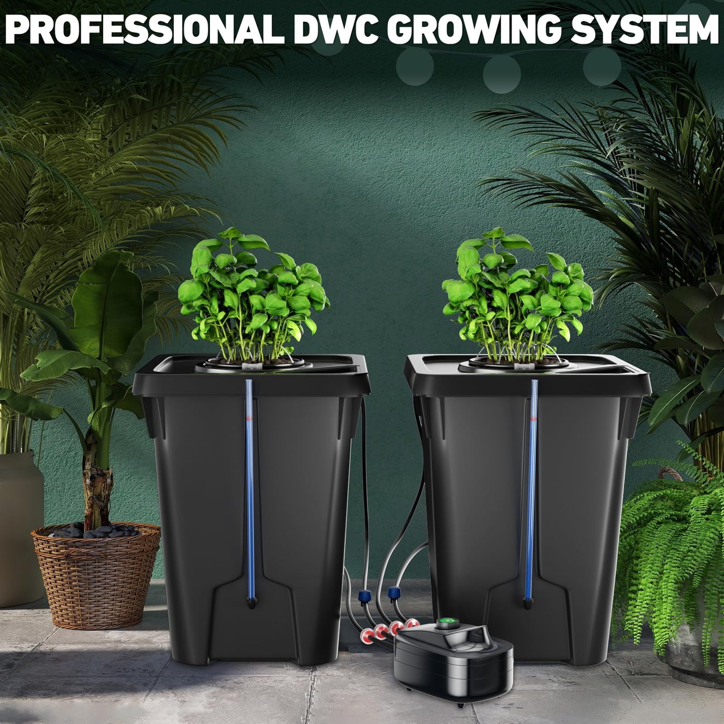 2 Buckets DWC Hydroponics Grow System with Top Drip Kit, 7 Gallon Deep Water Culture with Air Pump, Air Stone, Air Hose, Recirculating Drip Garden System