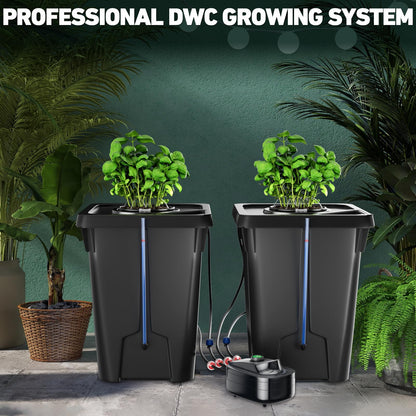 2 Buckets DWC Hydroponics Grow System with Top Drip Kit, 7 Gallon Deep Water Culture with Air Pump, Air Stone, Air Hose, Recirculating Drip Garden System