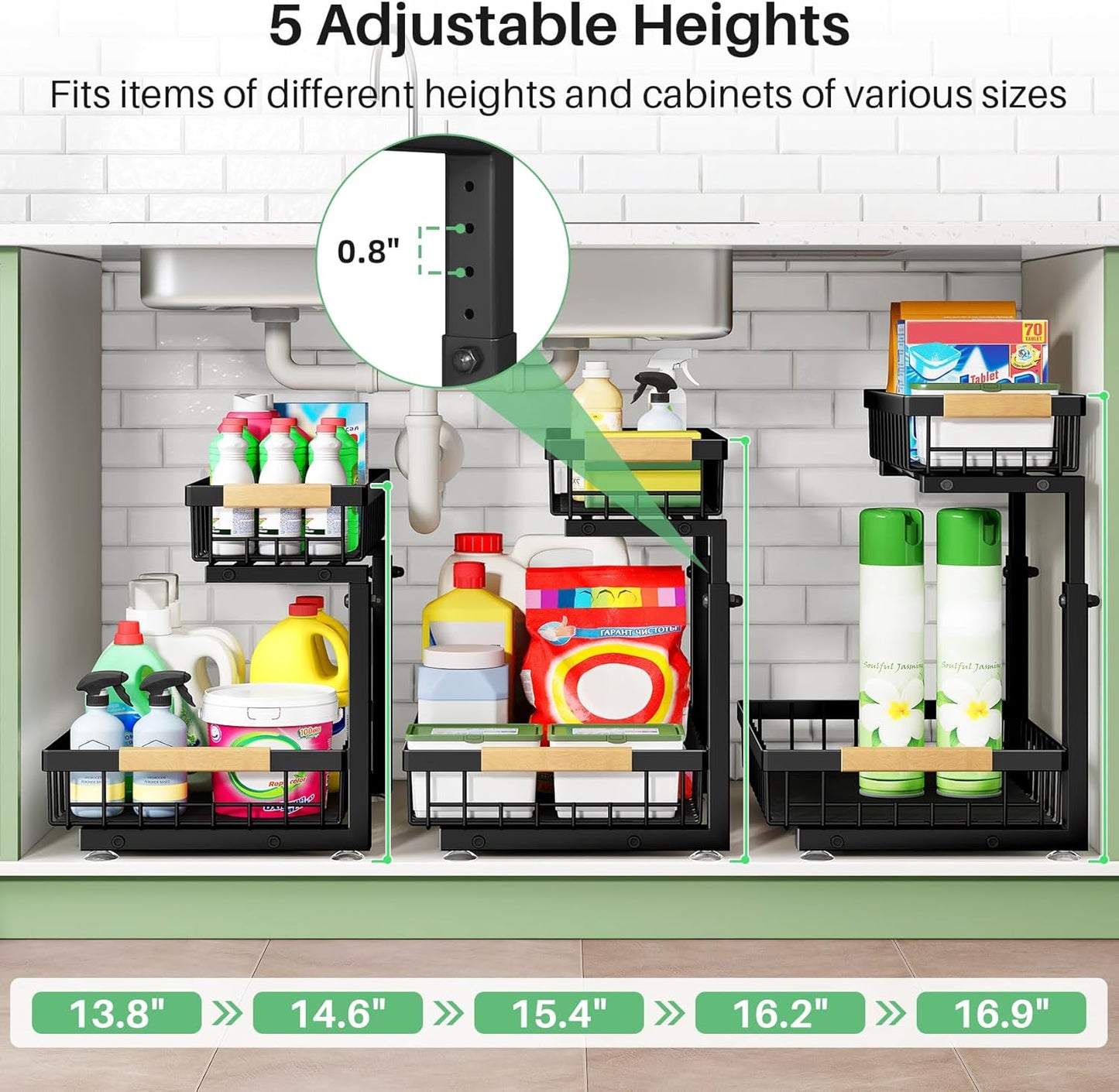 Kitstorack Under Sink Organizer - 2 Tier Metal Sliding Drawer for Kitchen & Bathroom Storage | Black