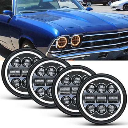 BraveWAY 5.75" Round LED Headlights, 5-3/4 Inch Sealed Beam Headlamp(H5006) with Projector White/Amber Halo Ring