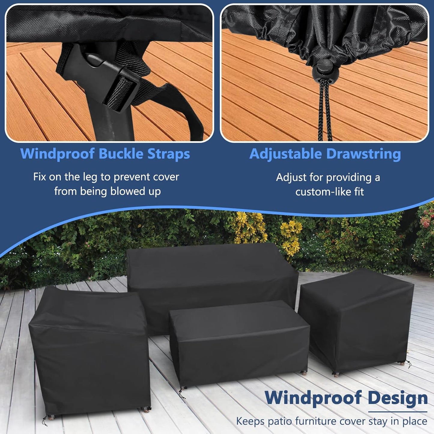 STARTWO Heavy-Duty Waterproof Patio Furniture Covers - 4-Piece Set for Rattan Wicker, Black