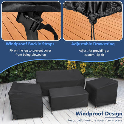 STARTWO Heavy-Duty Waterproof Patio Furniture Covers - 4-Piece Set for Rattan Wicker, Black