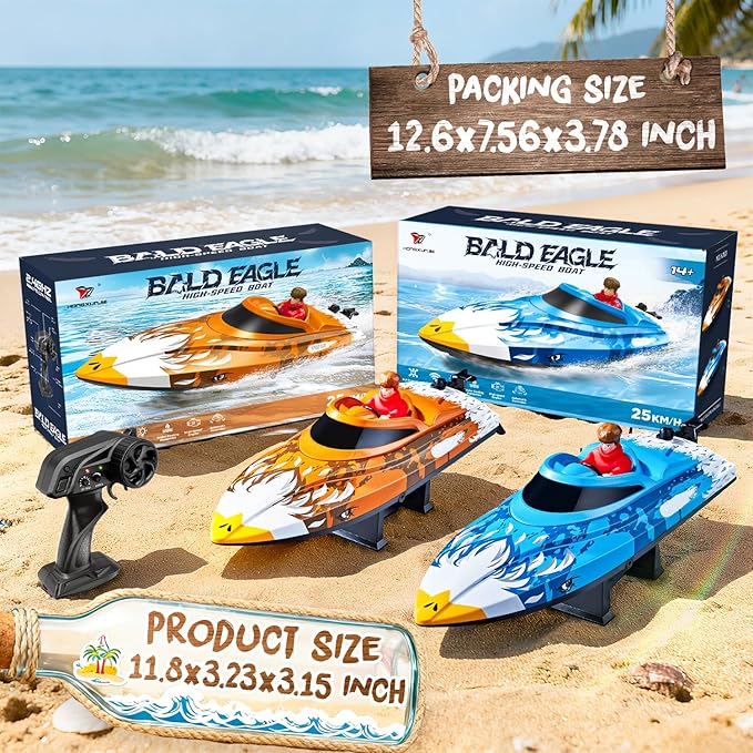 BEZGAR RC Boat 12 inch Self-Righting Remote Control Boat for Kids and Adults 25 KPH Fast RC Speed Boats with 700mAh Battery Ideal Waterproof Toy for Lakes &amp Pools - HJ822 Brown