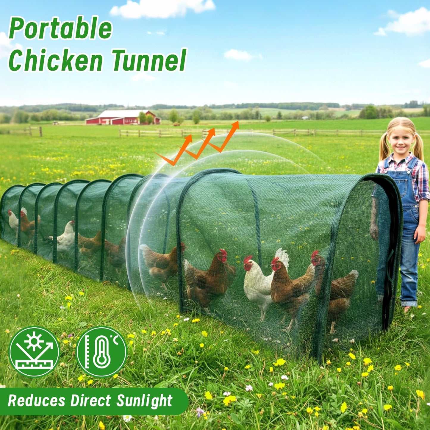 Chicken Runs for Yard,79" & 157" Extra Long Foldable Chicken Tunnels for Outside,All-in-One Kit with Sun Protection Net, Removable Door, Frame & Tools (Green, 315 * 21 * 32 inches)